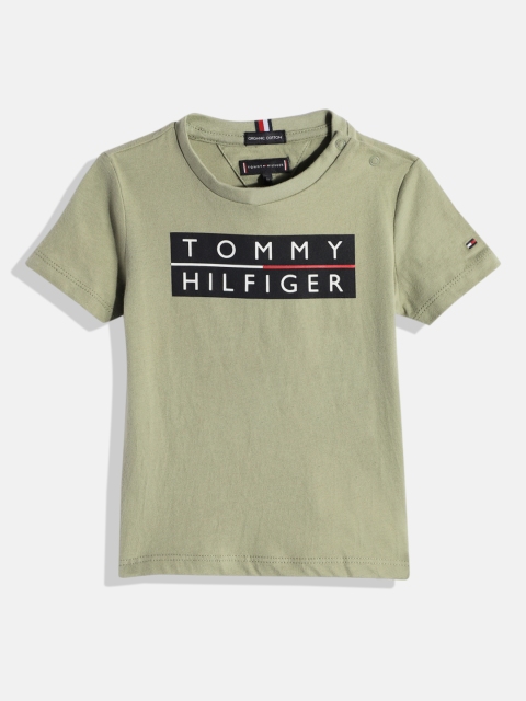 

Tommy Hilfiger Boys Olive Green Brand Logo Printed Organic Cotton T-shirt