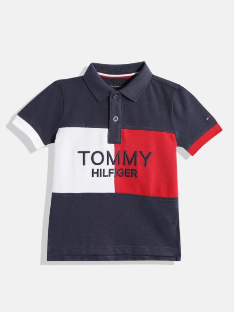 

Tommy Hilfiger Boys Navy Blue Brand Logo Colourblocked Polo Collar T-shirt