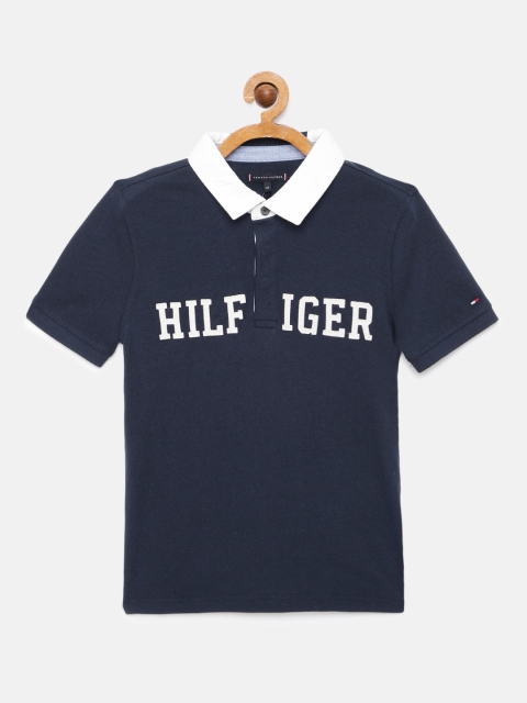 

Tommy Hilfiger Boys Navy Blue Organic Cotton Printed Polo Collar T-shirt