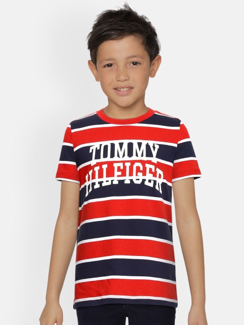 

Tommy Hilfiger Boys Navy Blue & Red Organic Cotton Striped T-shirt