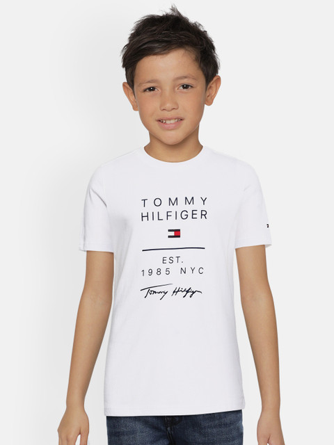 

Tommy Hilfiger Boys White Brand Logo Printed Organic Cotton T-shirt