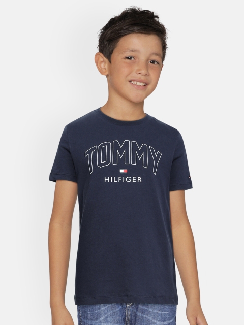 

Tommy Hilfiger Boys Navy Blue Typography Printed Organic Cotton T-shirt