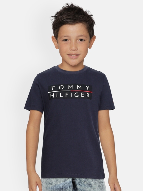 

Tommy Hilfiger Boys Navy Blue Typography Printed Organic Cotton T-shirt