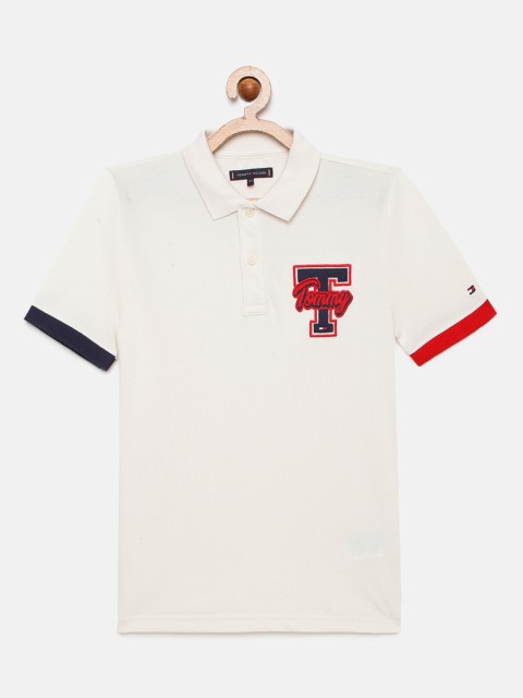 

Tommy Hilfiger Boys Off White Typography Polo Collar Organic Cotton T-shirt