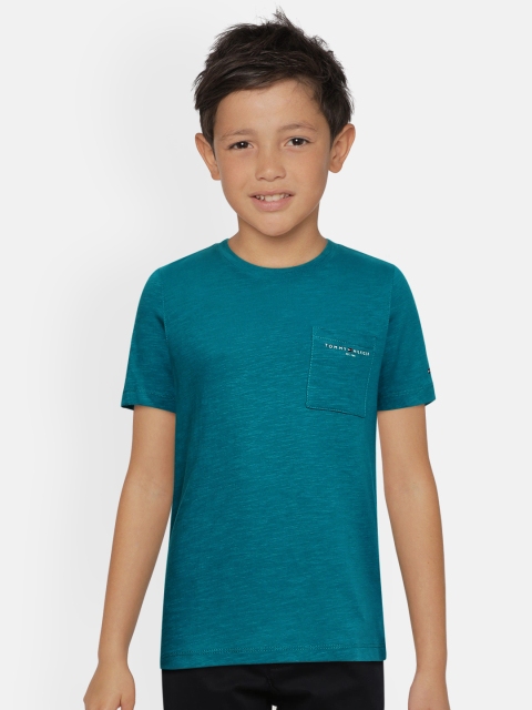 

Tommy Hilfiger Boys Teal Solid Organic Cotton T-shirt