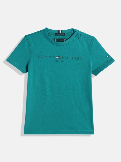 

Tommy Hilfiger Boys Teal Brand Logo Printed Organic Cotton T-shirt