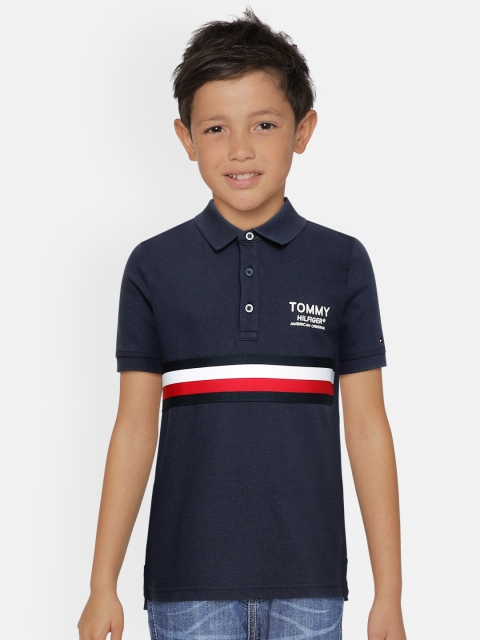 

Tommy Hilfiger Boys Navy Blue Brand Logo Polo Collar Organic Cotton T-shirt