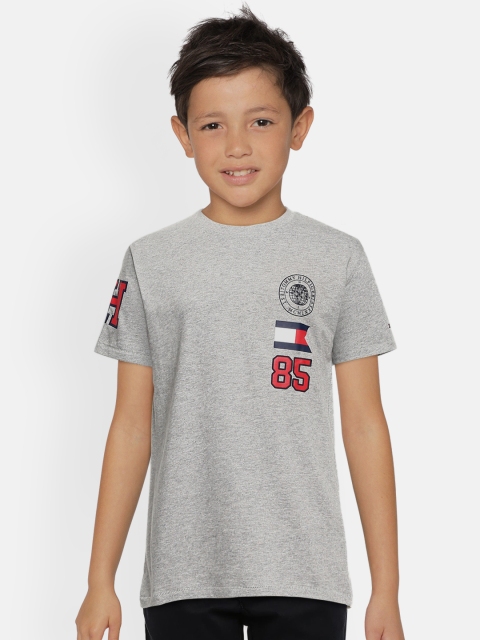 

Tommy Hilfiger Boys Grey Melange Typography Printed Organic Cotton T-shirt