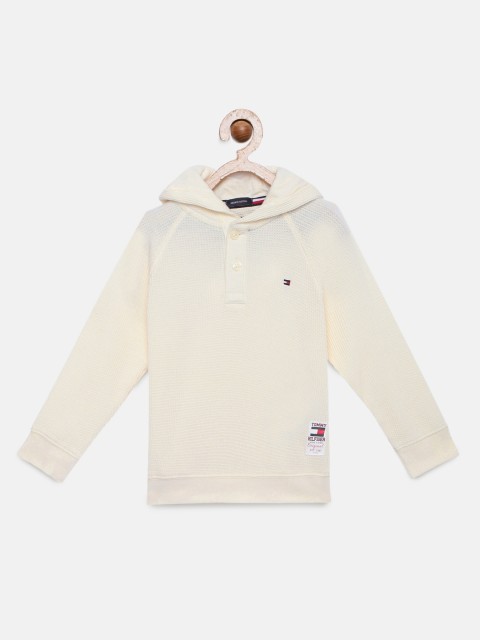 

Tommy Hilfiger Boys Off-White Solid Hooded T-shirt
