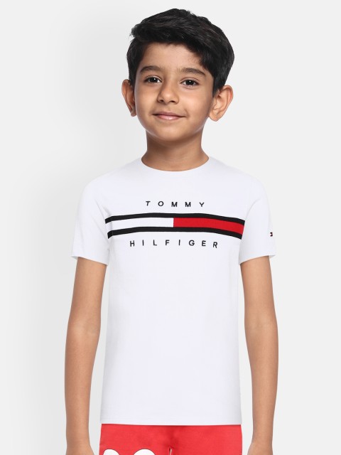 

Tommy Hilfiger Boys White Brand Logo Embroidered Organic Cotton T-shirt