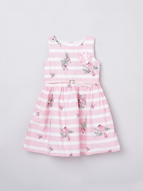 

max Pink & White Striped Printed pure Cotton Fit & Flare Dress