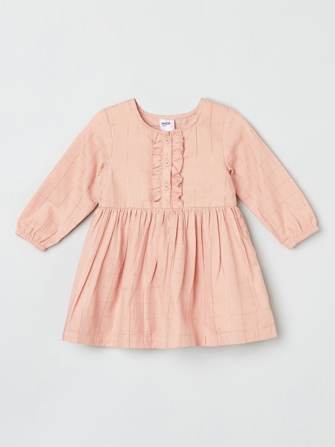 

max Girls Peach Pure Cotton Checked Fit & Flare Dress