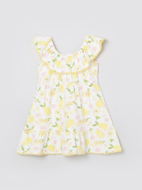 

max Girls Cream & Yellow Printed A-Line Dress