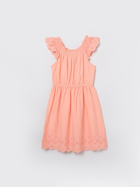 

max Peach-Coloured Solid Schiffli Fit & Flare Dress