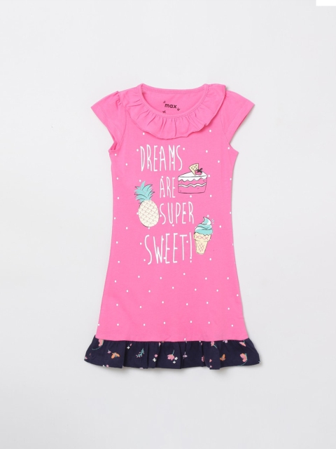 

max Pink & Black Drop-Waist Graphic Printed Pure Cotton Dress