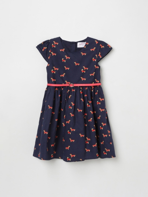 

max Kids-Girls Blue Animal Printed Fit and Flare Dress