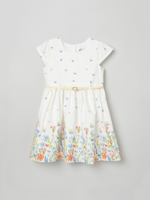 

max Girls Cream Floral Printed Fit & Flare Cotton Dress