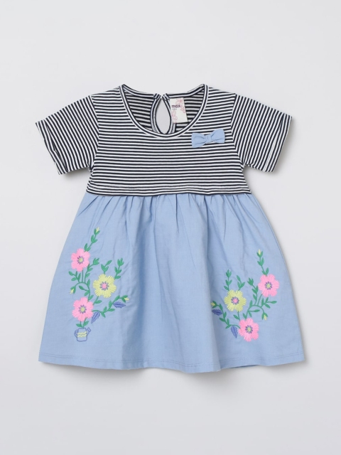 

max Girls Blue Floral Striped Dress