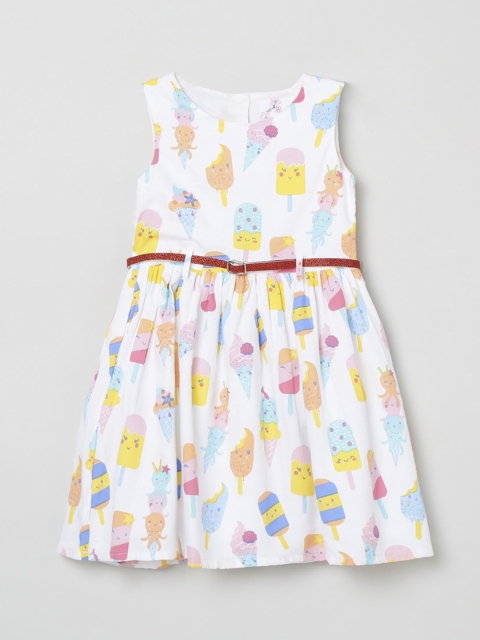 

max Girls White Printed Pure Cotton Fit and Flare Dress