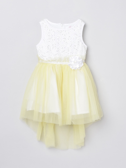

max Yellow & White Embillished Fit And Flare Dress