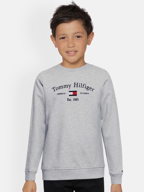 

Tommy Hilfiger Boys Grey Melange Brand Logo Printed Organic Cotton Sweatshirt