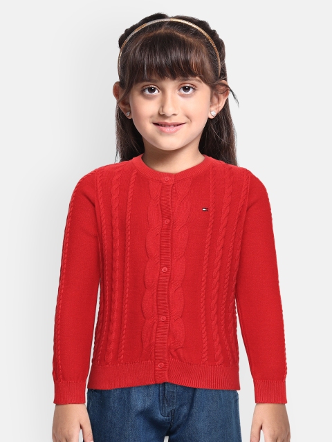 

Tommy Hilfiger Girls Red Self Design Organic Cotton Cable Knit Cardigan