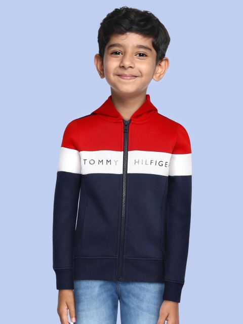 

Tommy Hilfiger Boys Navy Blue Colourblocked Hooded Sweatshirt