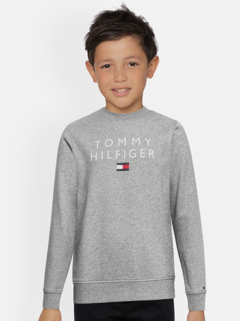 

Tommy Hilfiger Boys Grey Melange Brand Logo Printed Organic Cotton Sweatshirt
