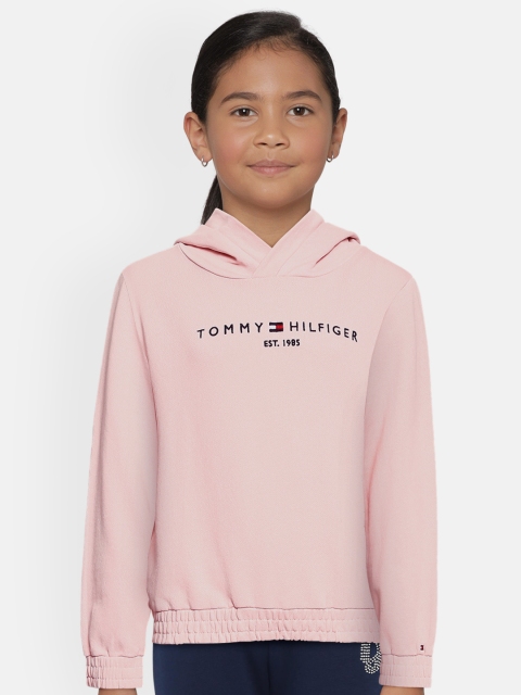 

Tommy Hilfiger Girls Pink Brand Logo Printed Hooded Cotton Sweatshirt