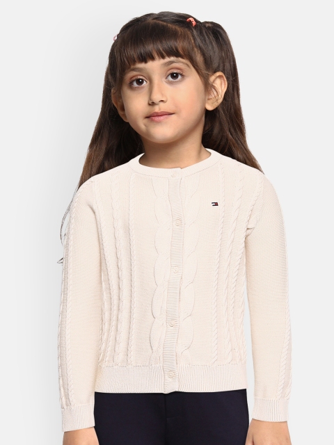 

Tommy Hilfiger Girls Cream-Coloured Self Design Organic Cotton Cable Knit Cardigan