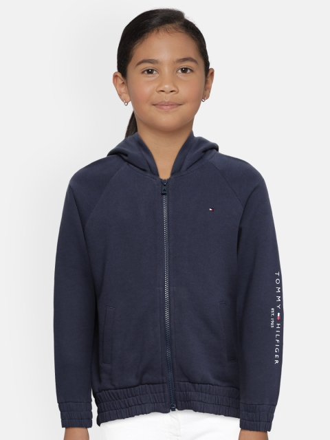 

Tommy Hilfiger Girls Navy Blue Embroidered Organic Cotton Hooded Sweatshirt