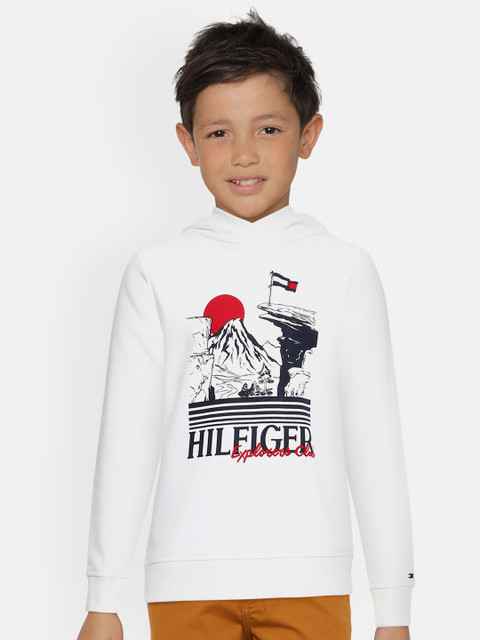 

Tommy Hilfiger Boys White Printed Hooded Organic Cotton Sweatshirt
