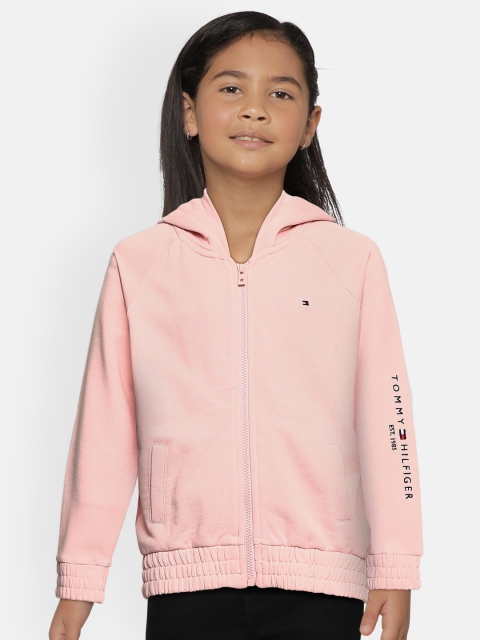 

Tommy Hilfiger Girls Pink Typography Printed Hooded Organic Cotton Sweatshirt