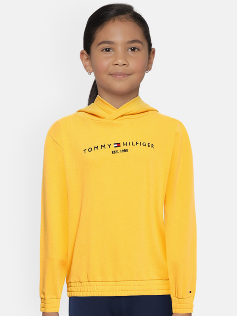 

Tommy Hilfiger Girls Yellow Brand Logo Printed Hooded Sweatshirt