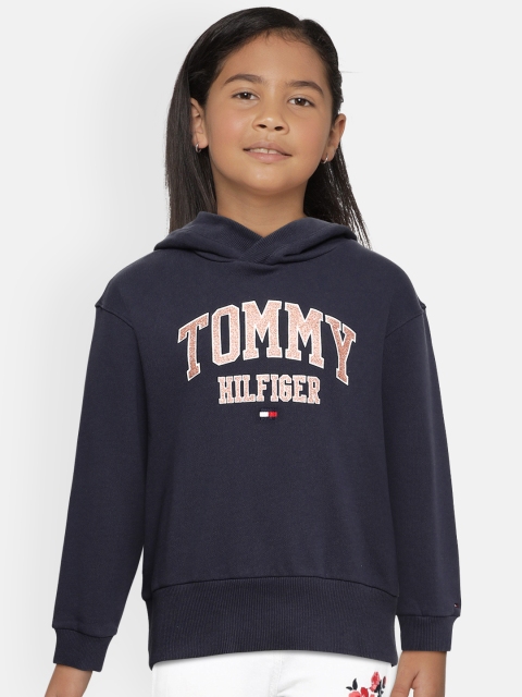 

Tommy Hilfiger Girls Navy Blue Printed Hooded Sweatshirt