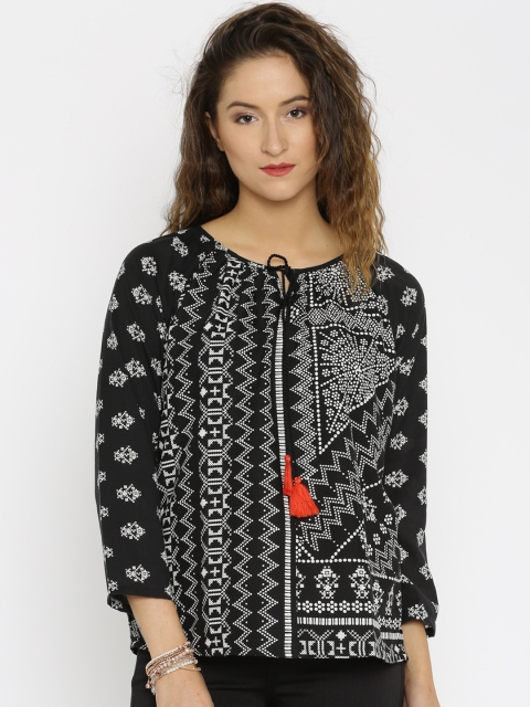 

Global Desi Women Black Printed Regular Top