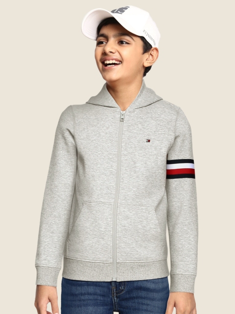 

Tommy Hilfiger Boys Grey Melange Solid Hooded Sweatshirt