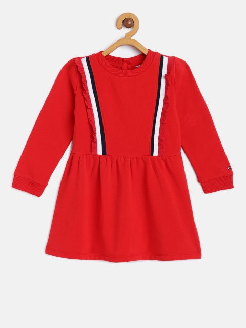 

Tommy Hilfiger Girls Red Solid LG RUFFLE RIB Fit and Flare Dress