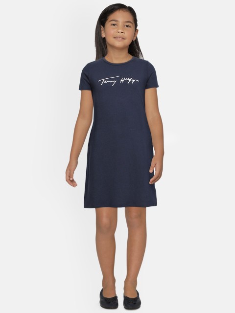 

Tommy Hilfiger Navy Blue Typography Organic Cotton Printed A-Line Dress