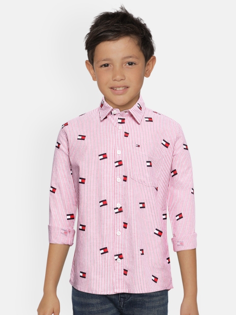 

Tommy Hilfiger Boys Red BOLD FLAG Striped Organic Cotton Casual Shirt
