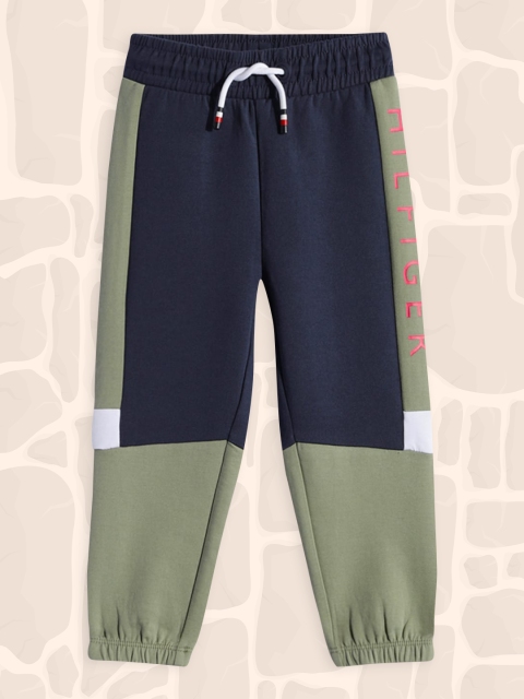 

Tommy Hilfiger Boys Olive Green & Navy Blue Colourblocked Joggers