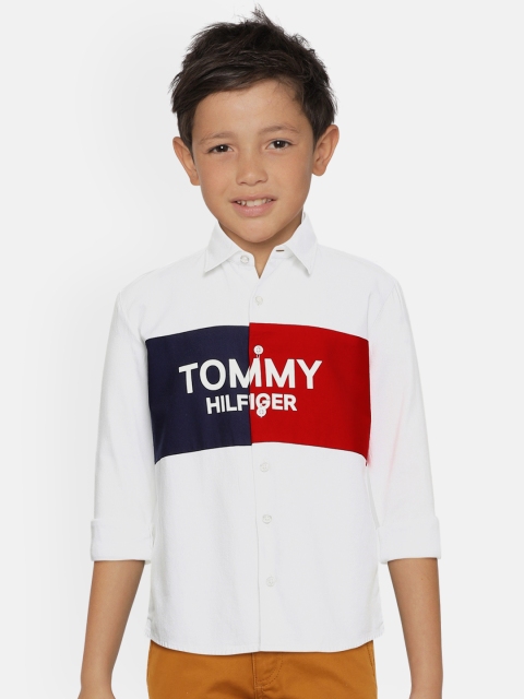 

Tommy Hilfiger Boys White Regular Fit Colourblocked Organic Cotton Casual Shirt