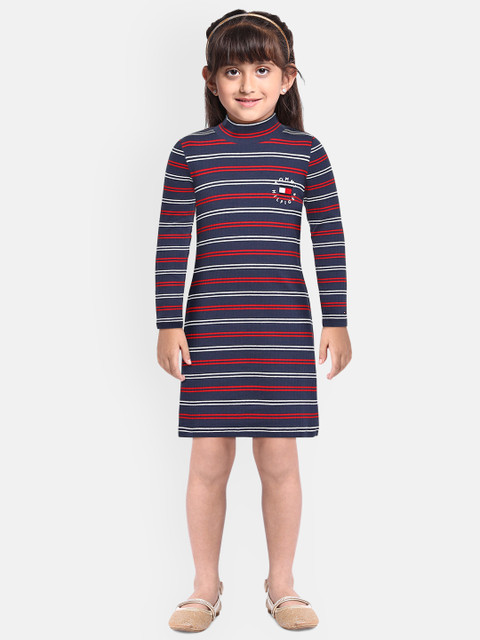

Tommy Hilfiger Navy Blue & Red Striped A-Line Ribbed Dress