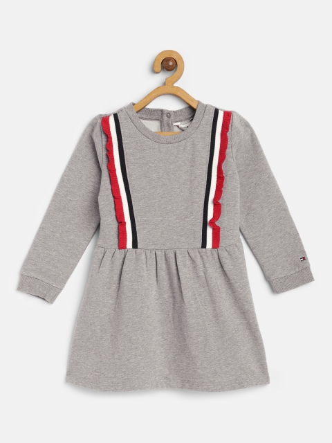 

Tommy Hilfiger Girls Grey Solid LG RUFFLE RIB Fit and Flare Dress