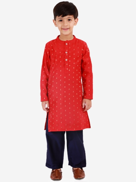 

Lil Peacock Boys Red & White Printed Kurta with Pyjamas