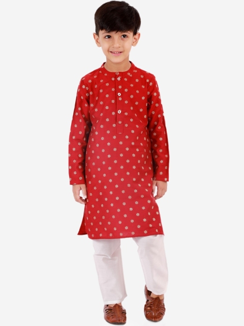 

Lil Peacock Boys Designer Maroon Kurta Pyjama Set