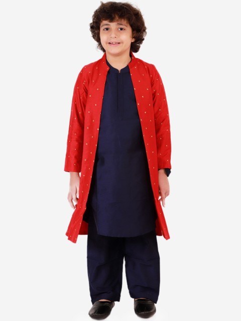 

Lil Peacock Boys Navy Blue Kurta Pyjama With Jacket