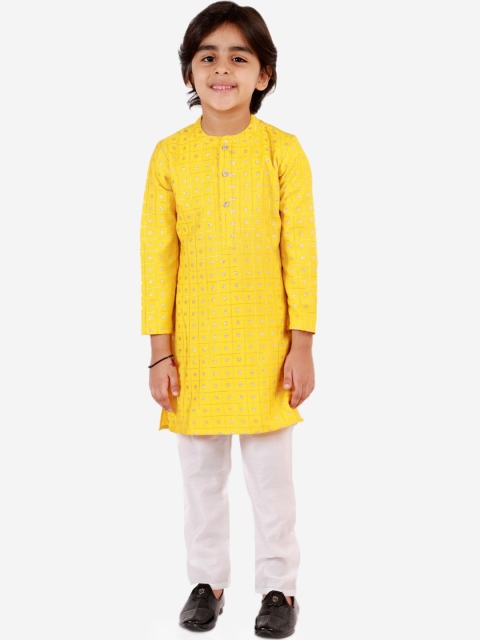 

Lil Peacock Boys Yellow Jacquard Kurta with Pyjamas