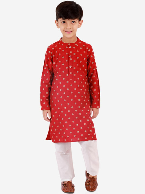 

Lil Peacock Boys Maroon Printed Kurta with Trousers