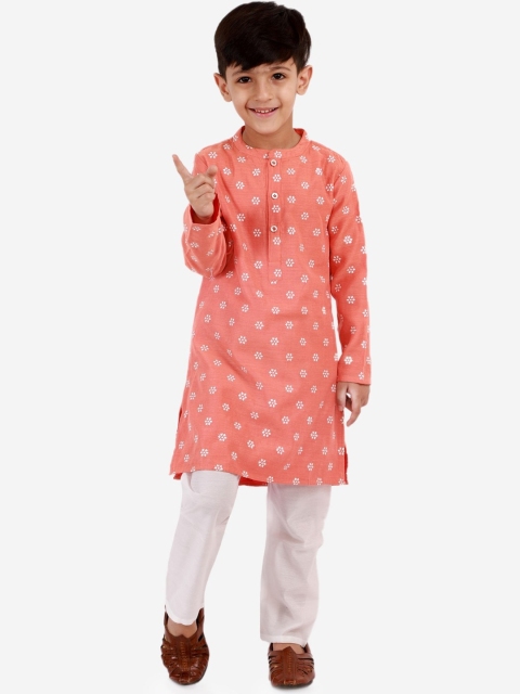 

Lil Peacock Boys Peach & White Ethnic Motifs Printed Kurta with Pyjamas